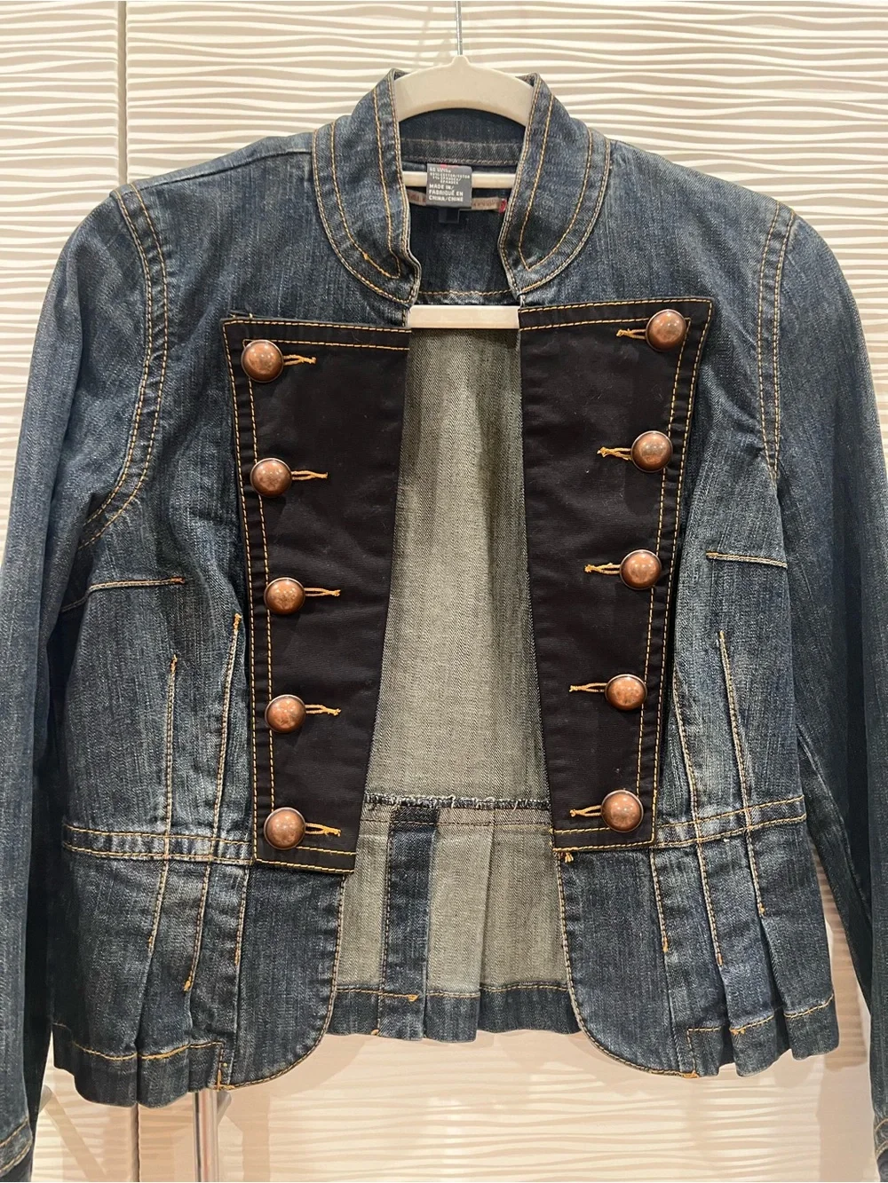 Buffalo David Bitton Dark Blue Denim Military-Style Jacket with Black Panel